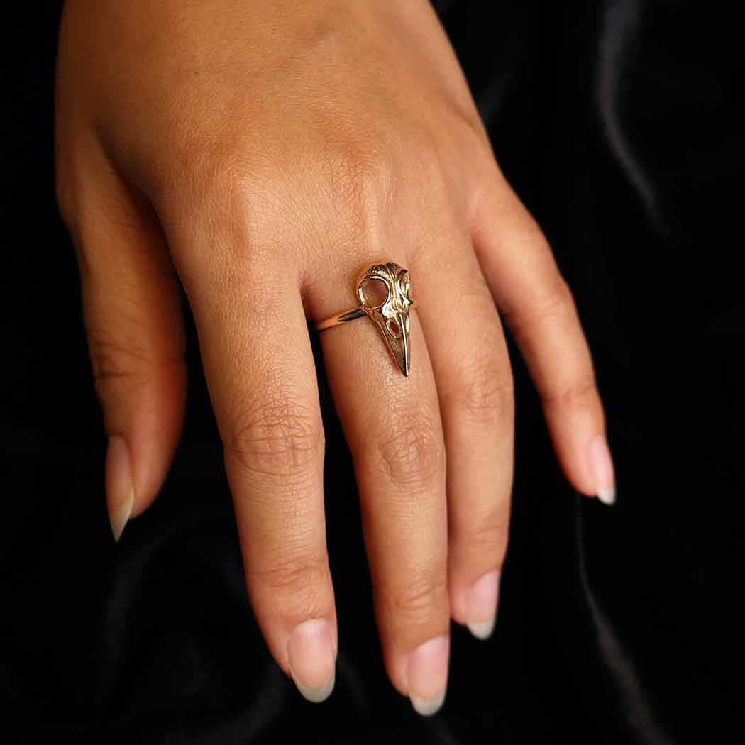 Sterling Silver Raven Skull Ring