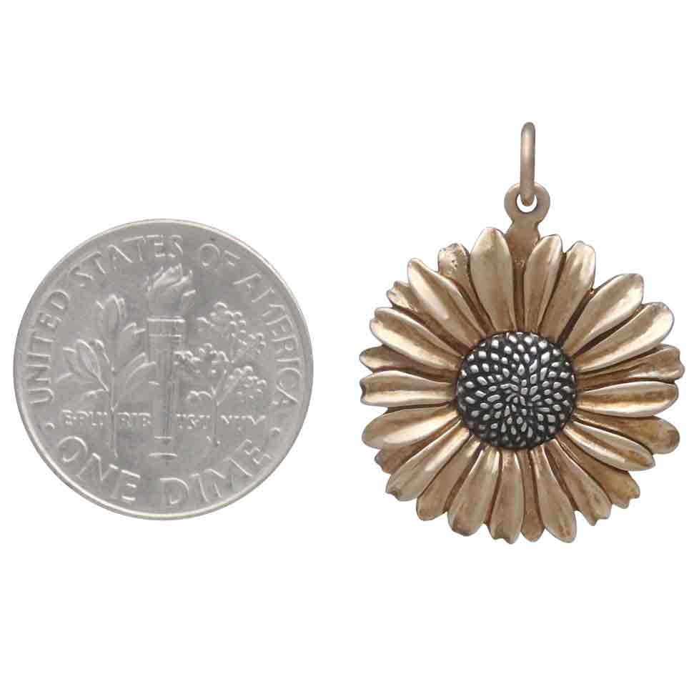 Bronze Daisy Pendant with Silver Center - Poppies Jewelry