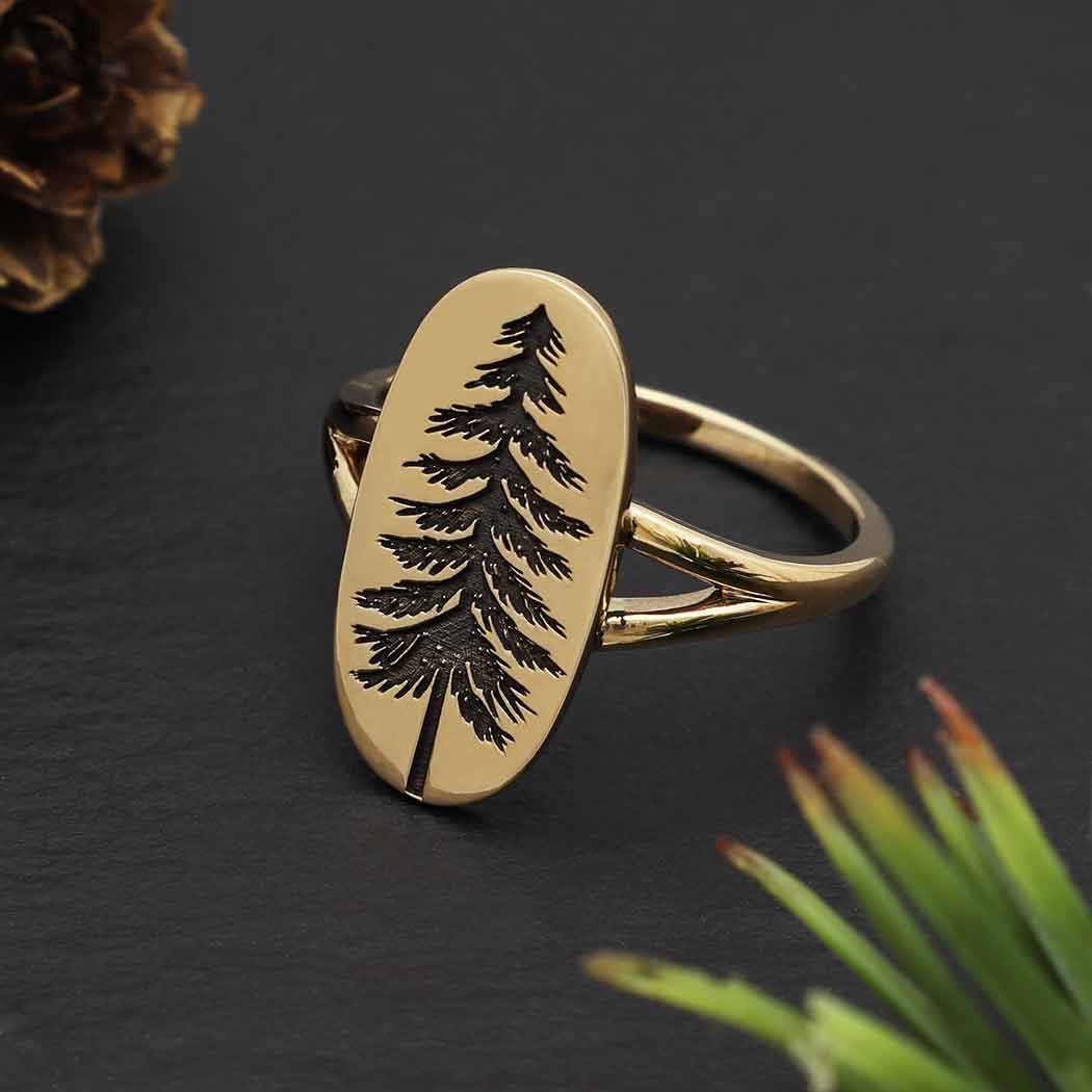 Sterling Silver Etched Pine Tree Ring