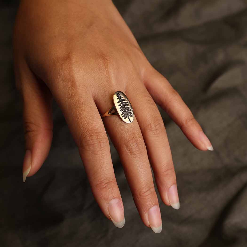Sterling Silver Etched Pine Tree Ring