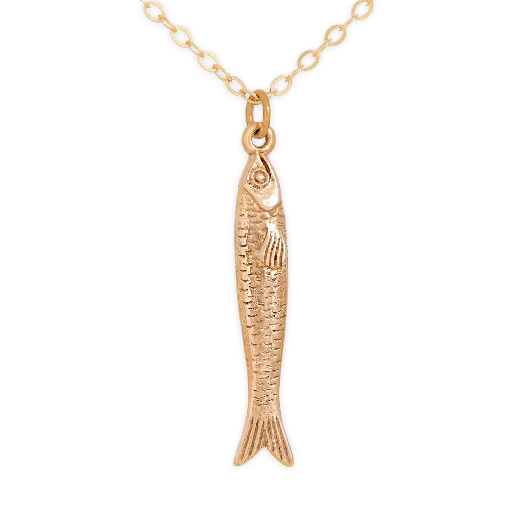 Bronze Sardine Necklace with Gold Fill Chain - Poppies Jewelry