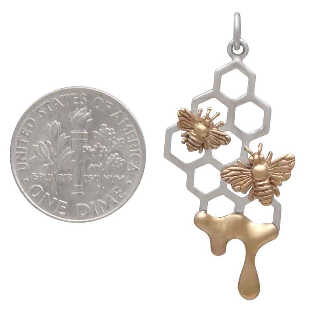Mixed Metal Honeycomb Pendant with Dripping Honey - Poppies Jewelry