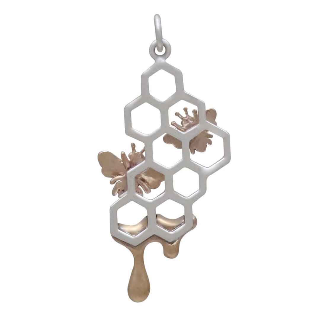 Mixed Metal Honeycomb Pendant with Dripping Honey - Poppies Jewelry