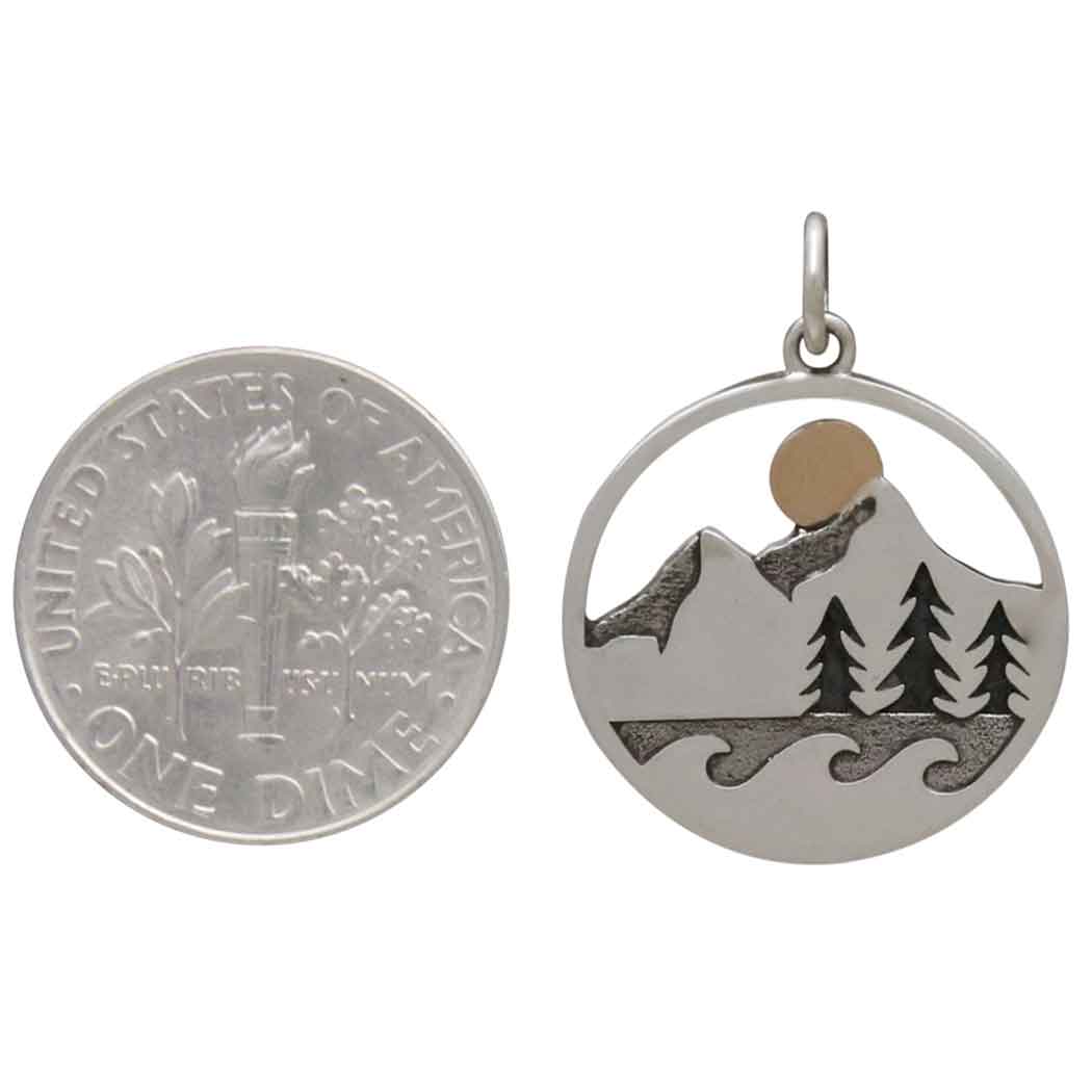 Mixed Metal Mountain Trees and Waves Layered Pendant - Poppies Jewelry