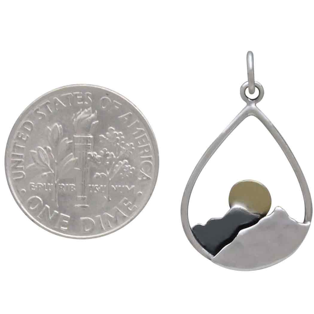 Silver Mountain Charm and Bronze Sun in Teardrop - Poppies Jewelry