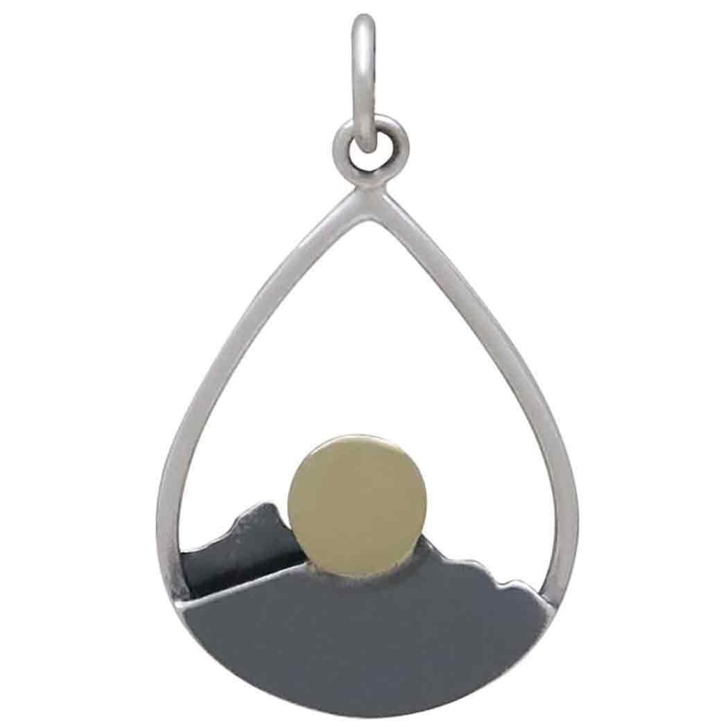 Silver Mountain Charm and Bronze Sun in Teardrop - Poppies Jewelry