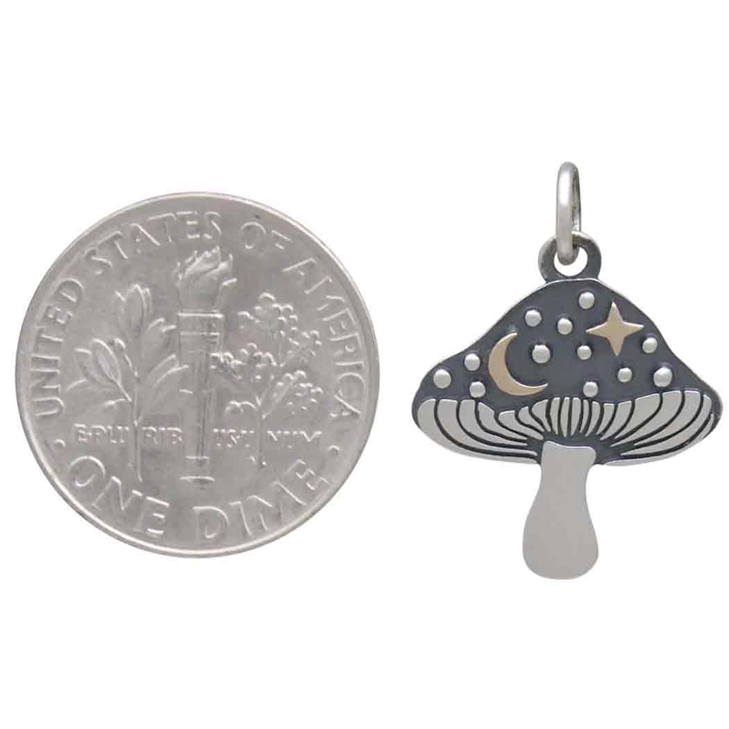 Silver Mushroom Charm with Bronze Star and Moon - Poppies Jewelry