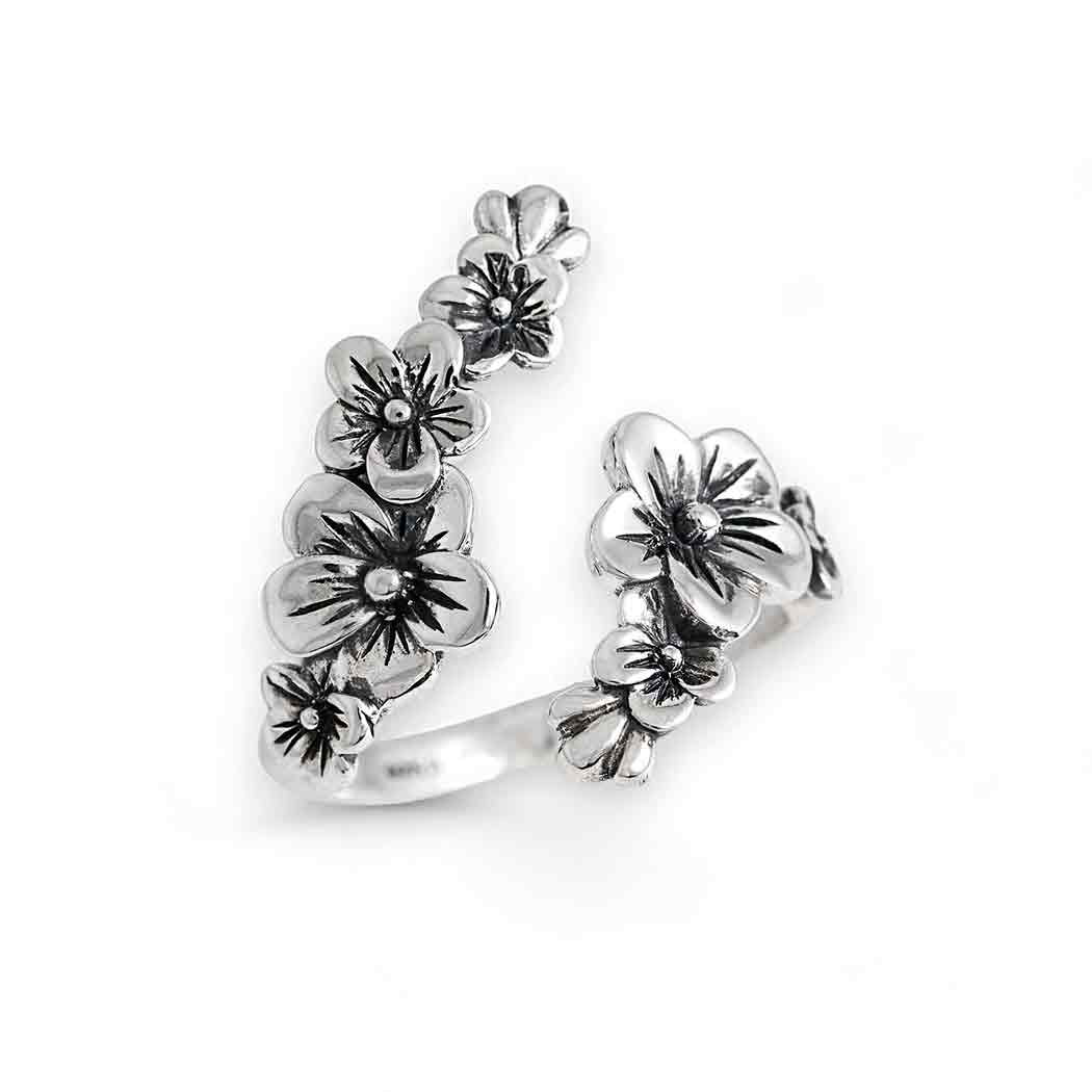 Sterling Silver Adjustable Cherry Blossoms Ring - Poppies Jewelry