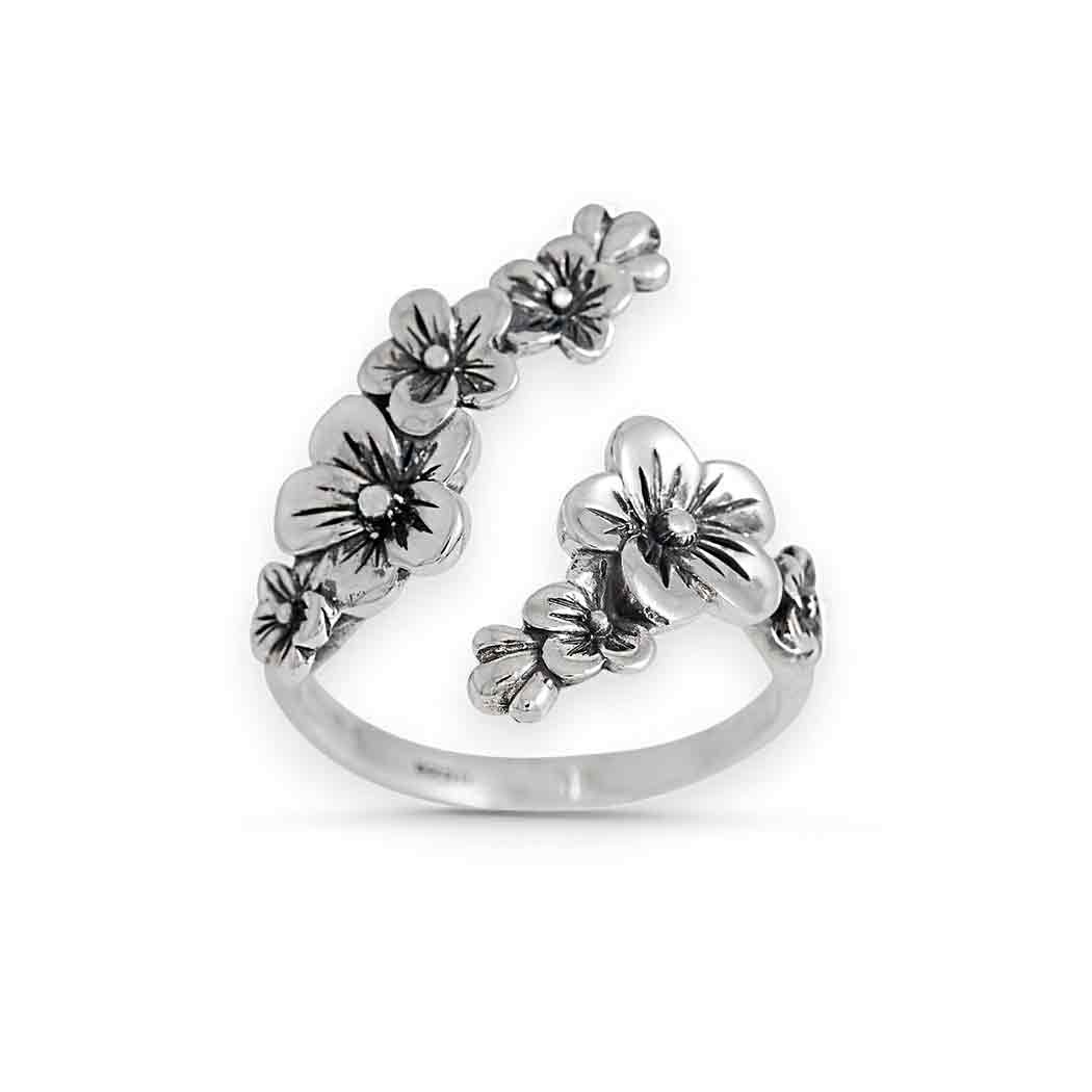 Sterling Silver Adjustable Cherry Blossoms Ring - Poppies Jewelry
