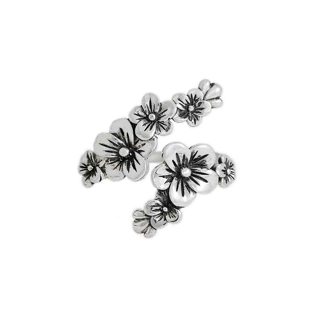 Sterling Silver Adjustable Cherry Blossoms Ring - Poppies Jewelry