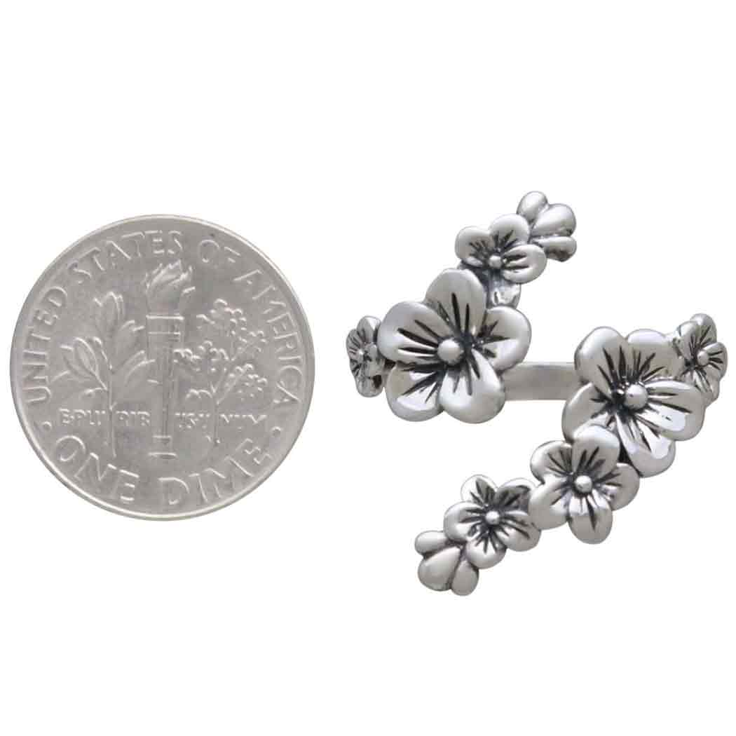 Sterling Silver Adjustable Cherry Blossoms Ring - Poppies Jewelry