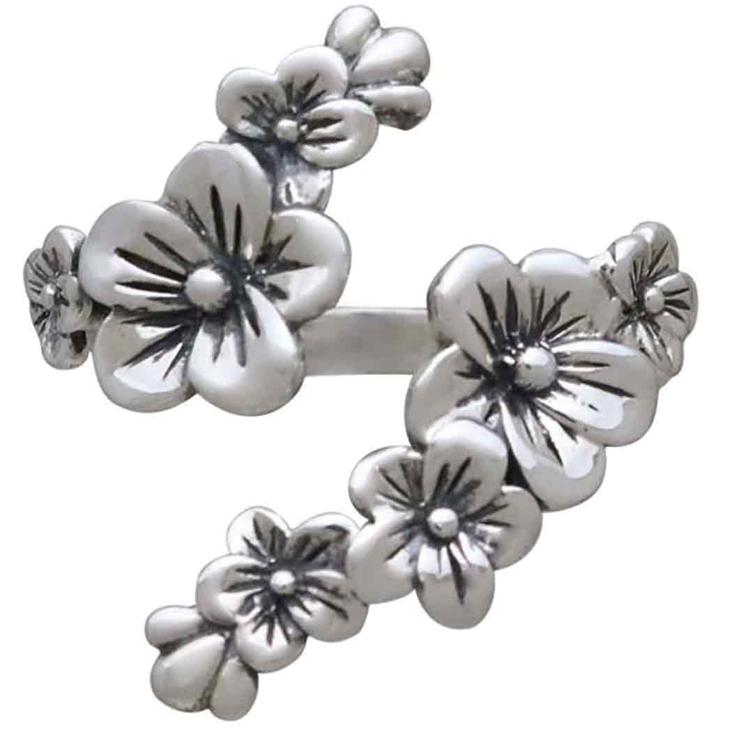Sterling Silver Adjustable Cherry Blossoms Ring - Poppies Jewelry