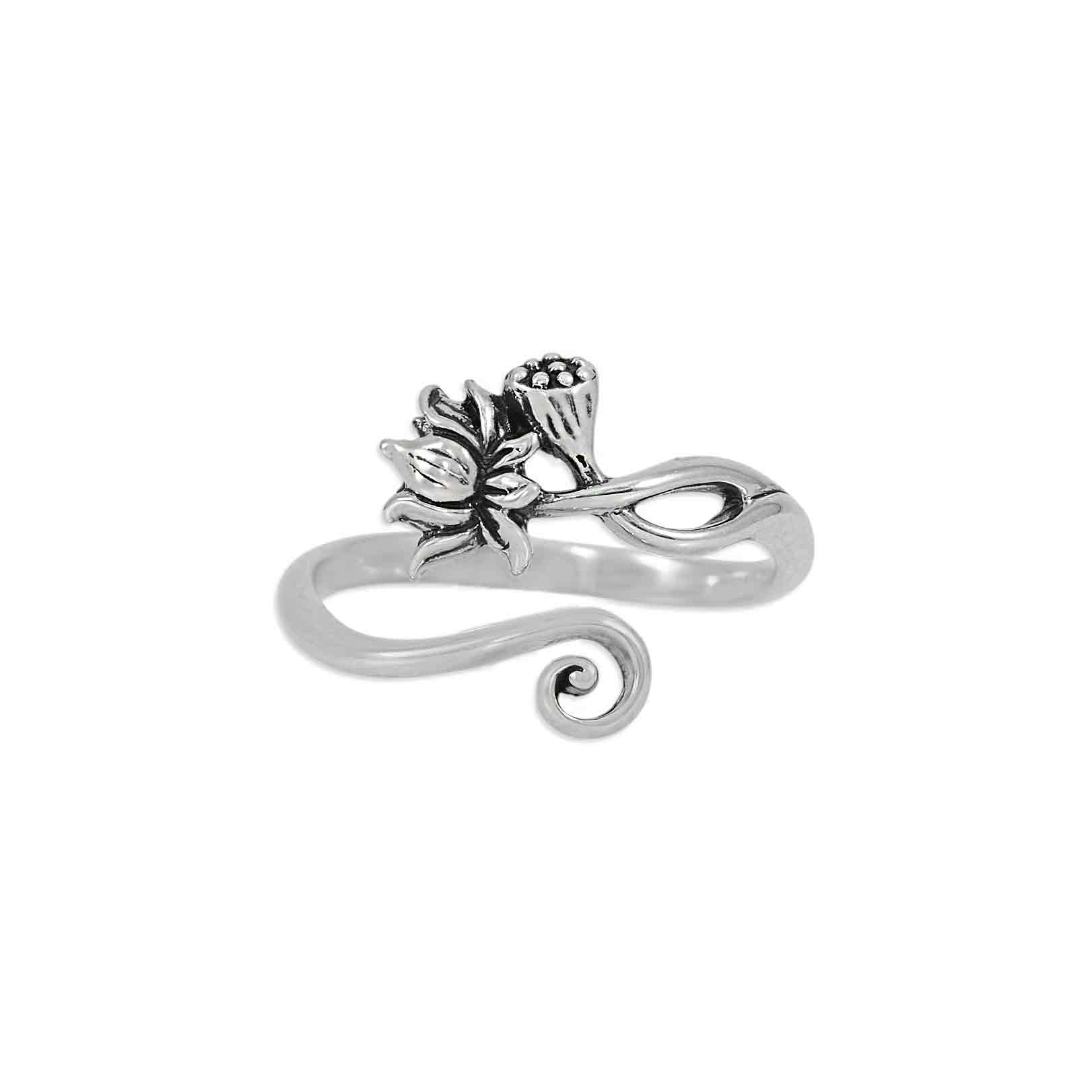 Sterling Silver Adjustable Lotus Ring - Poppies Jewelry