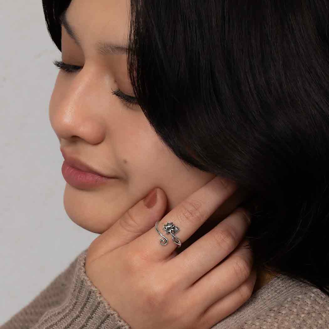 Sterling Silver Adjustable Lotus Ring - Poppies Jewelry