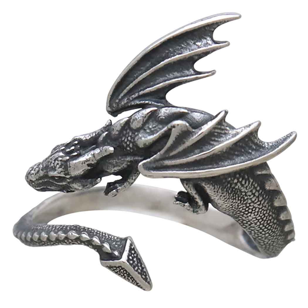 Sterling Silver Adjustable Dragon Ring- Poppies Jewelry