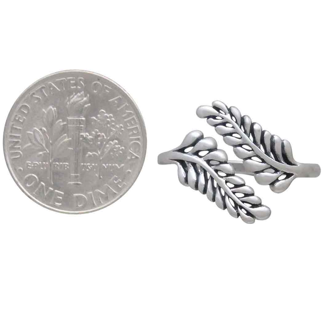 Sterling Silver Adjustable Sprig Leaf Ring - Poppies Jewelry