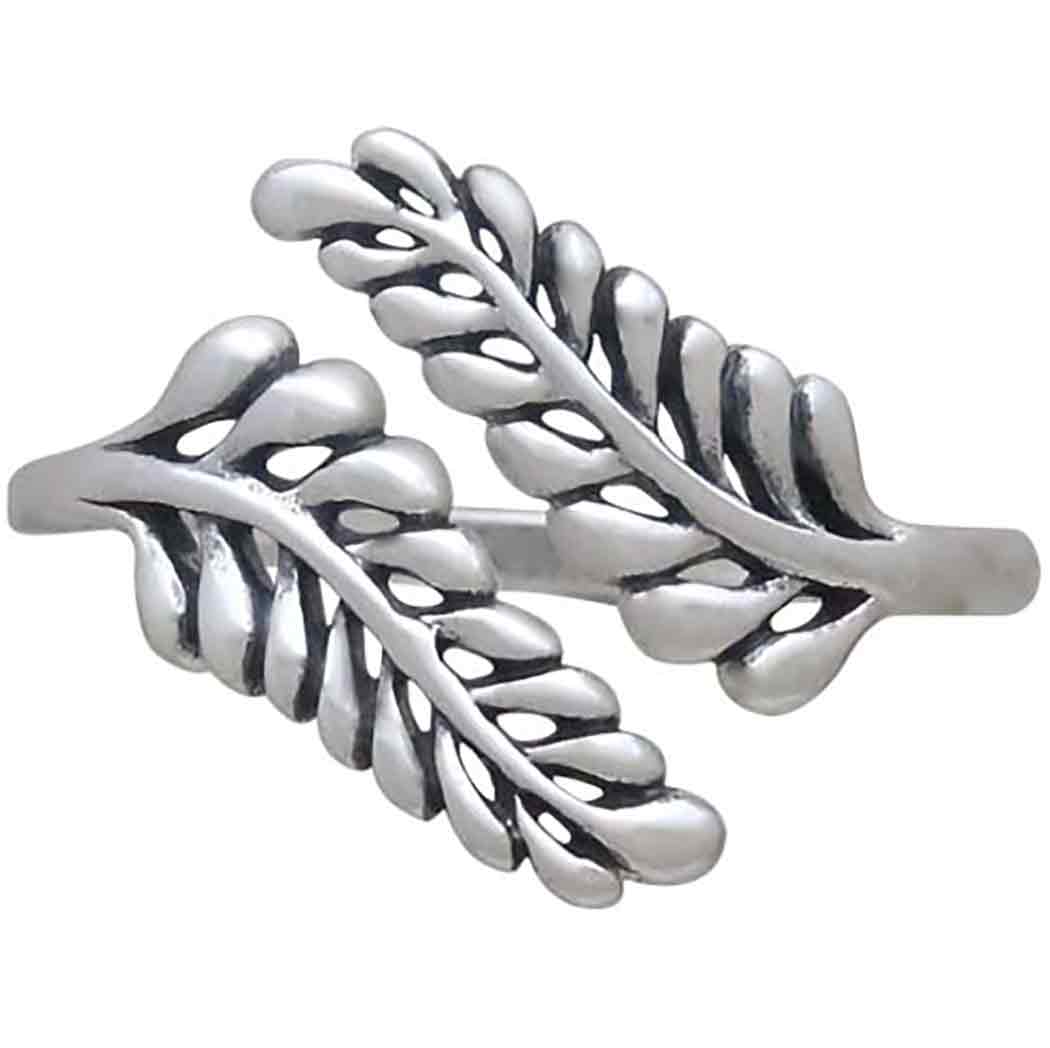 Sterling Silver Adjustable Sprig Leaf Ring - Poppies Jewelry