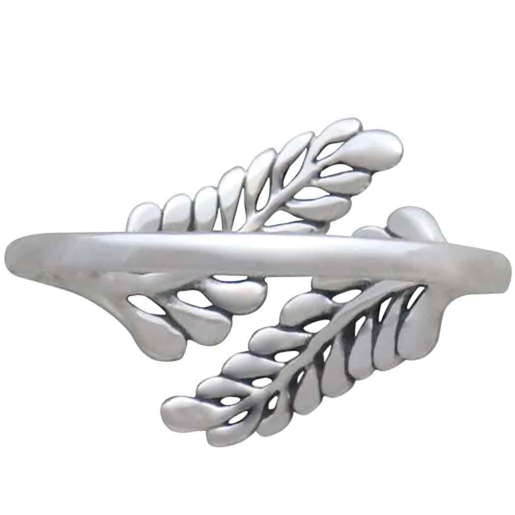 Sterling Silver Adjustable Sprig Leaf Ring - Poppies Jewelry