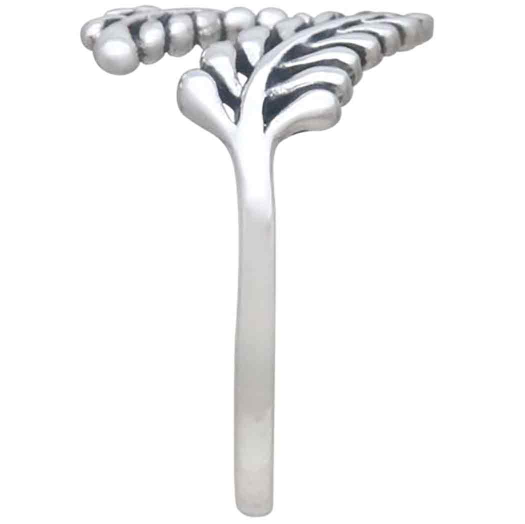 Sterling Silver Adjustable Sprig Leaf Ring - Poppies Jewelry