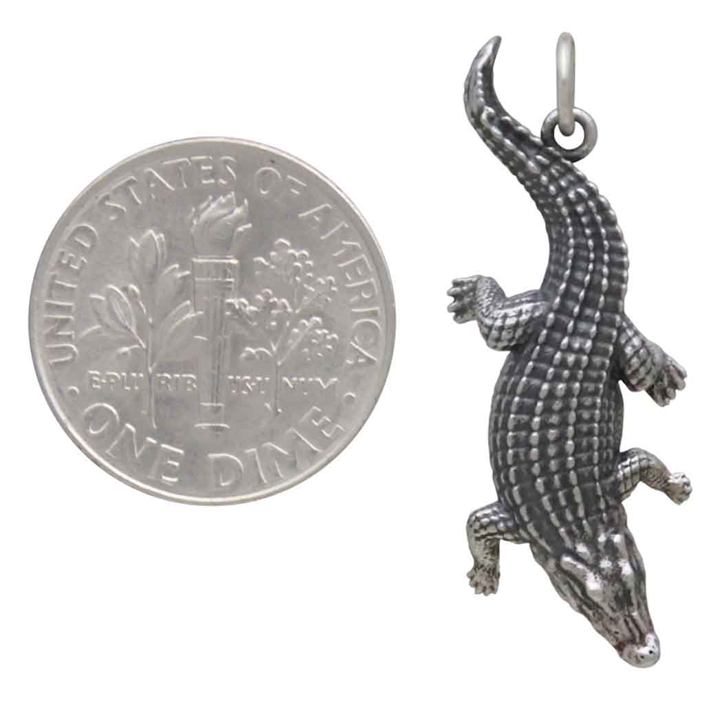 Sterling Silver Alligator Pendant - Poppies Jewelry