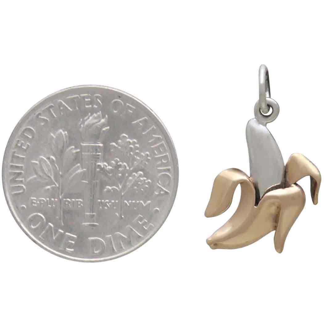 Sterling Silver Banana Charm with Bronze - Poppies Jewelry