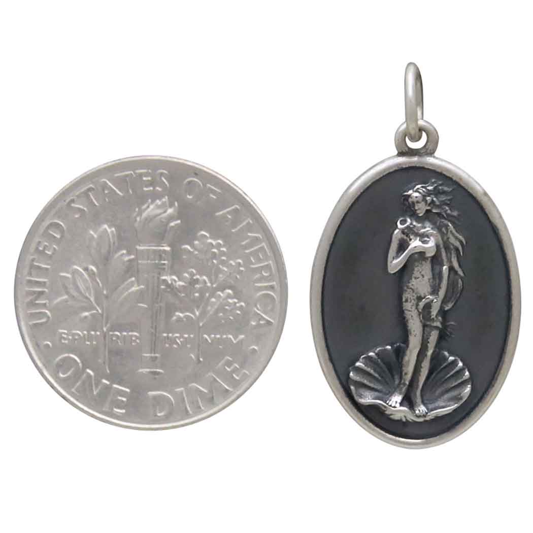 Sterling Silver Birth of Venus Figure on Oval Charm - Poppies Jewelry