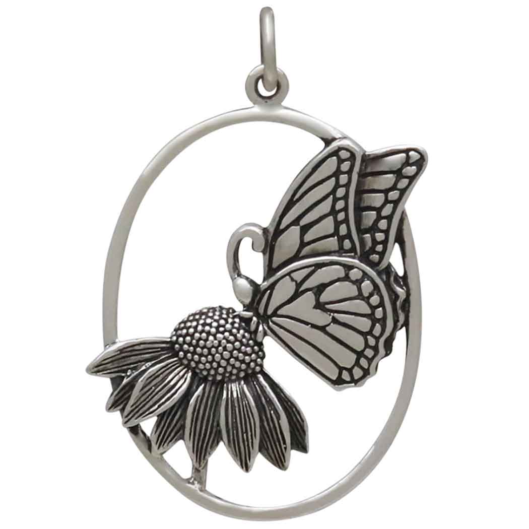 Sterling Silver Butterfly on Flower Pendant