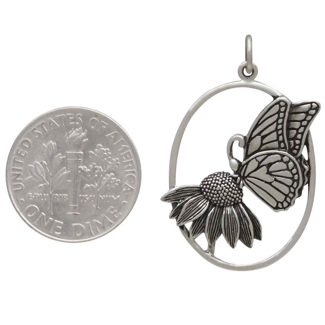 Sterling Silver Butterfly on Flower Pendant