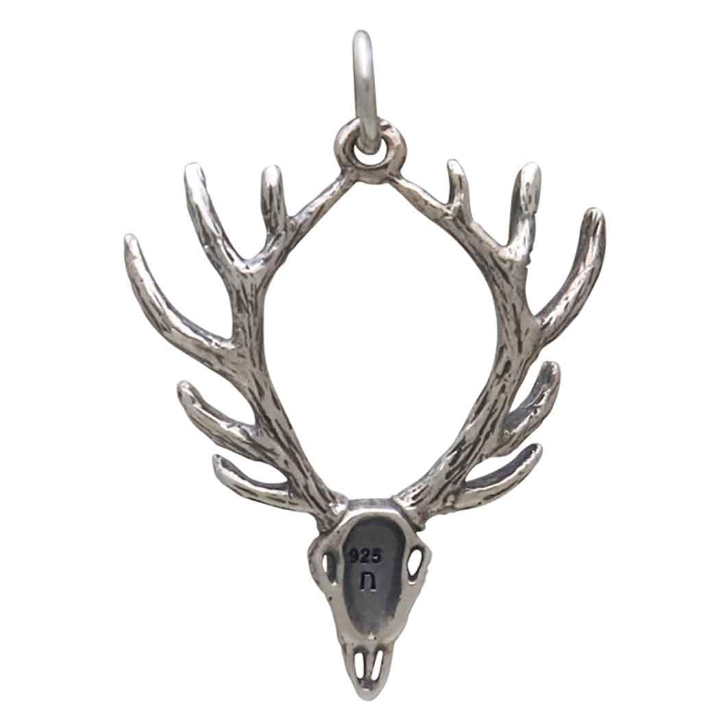 Sterling Silver Deer Skull with Antlers Pendant - Poppies Jewelry