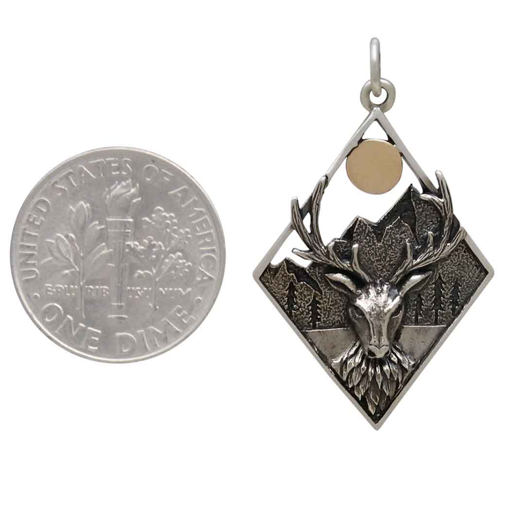 Sterling Silver Elk in Diamond Frame with Bronze Sun