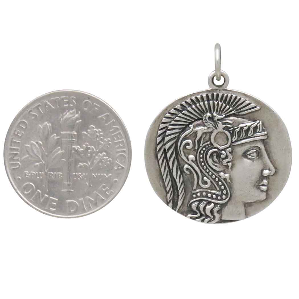 Sterling Silver Goddess Athena Coin Pendant - Poppies Jewelry