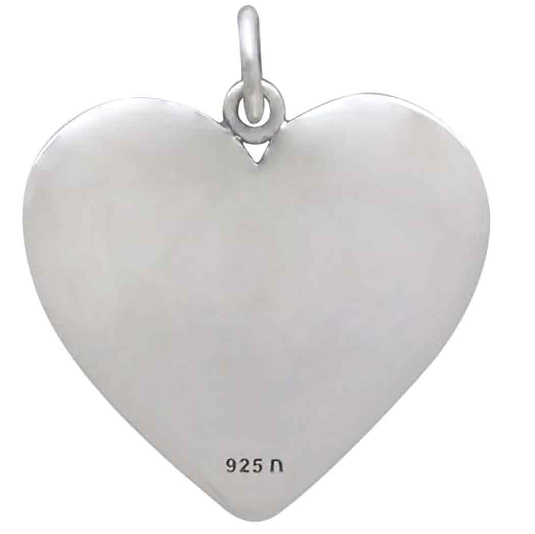 Sterling Silver Heart Pendant with Peony Flowers - Poppies Jewelry