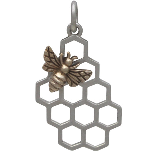 Honey Bee Charm on Honeycomb - Poppies Beads n' More