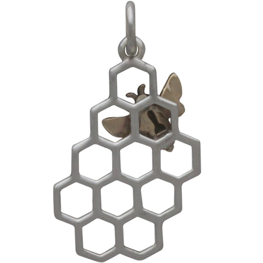 Honey Bee Charm on Honeycomb - Poppies Beads n' More