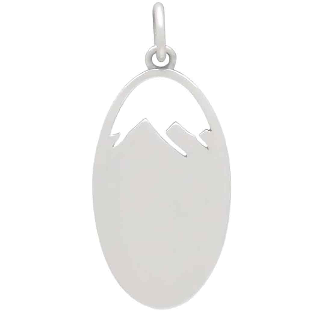 Sterling Silver Layered Tree and Mountain Oval Charm - Poppies Jewelry