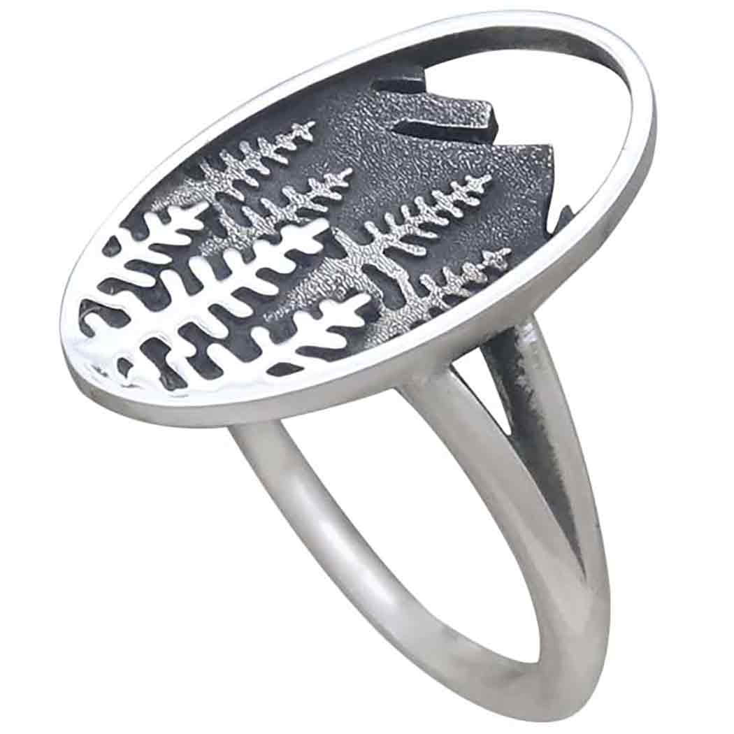 Sterling Silver Layered Trees and Mountains Oval Ring - Poppies Jewelry