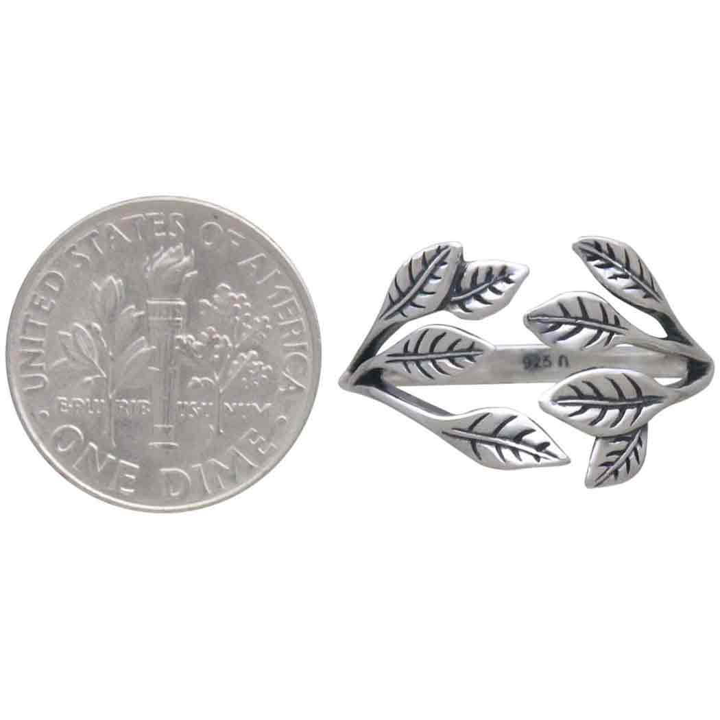 Sterling Silver Leaf Cluster Adjustable Ring - Poppies Jewelry