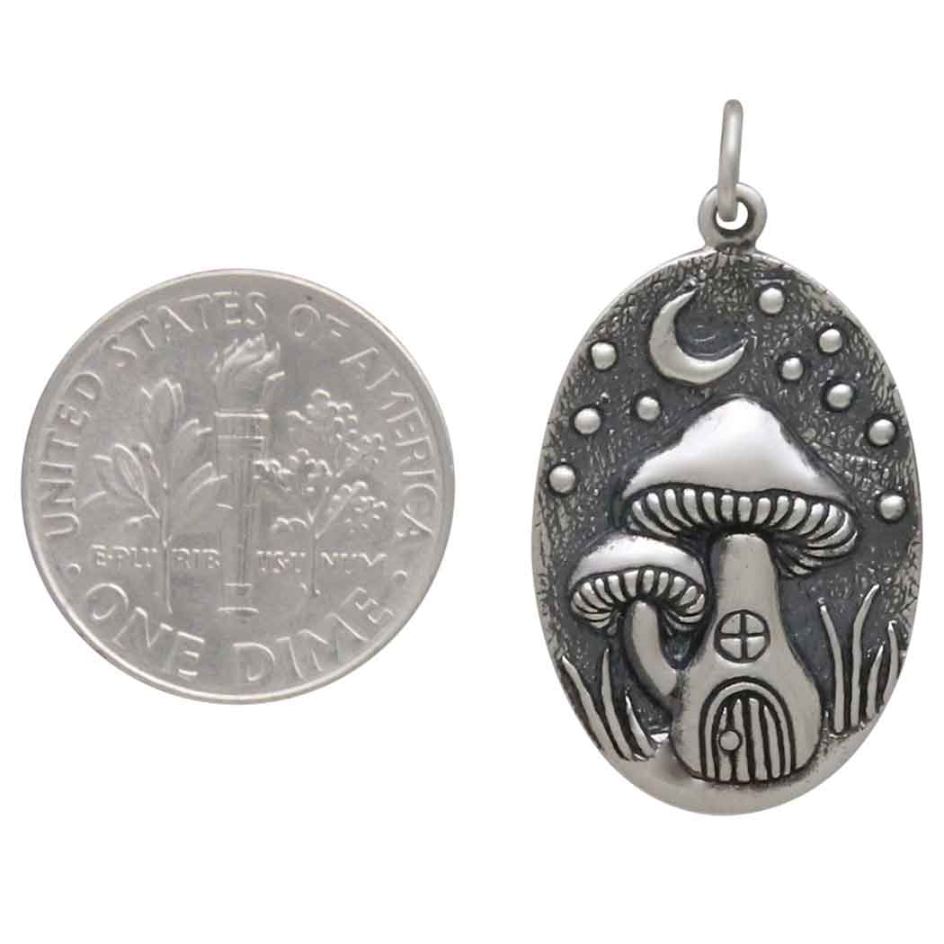 Sterling Silver Mushroom Cottage Charm - Poppies Jewelry