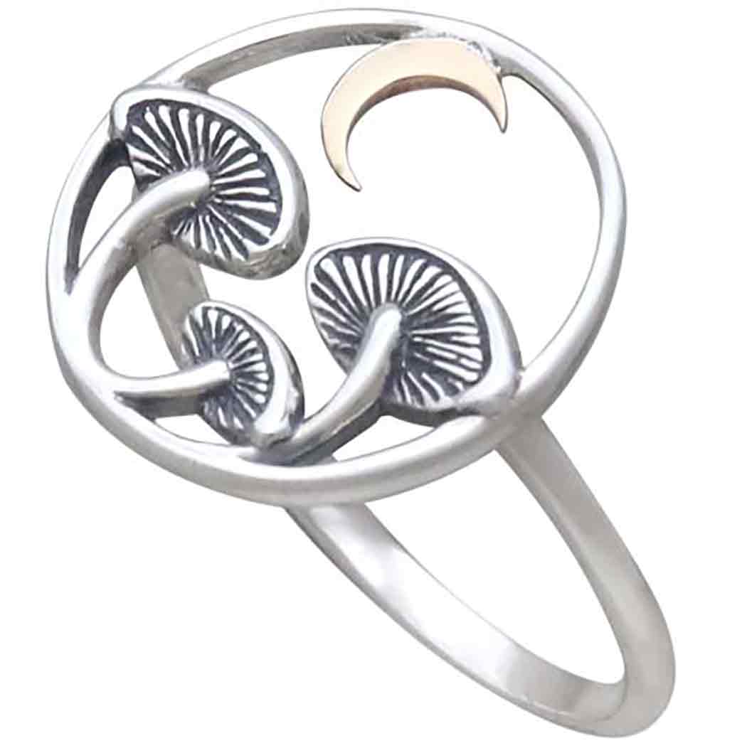 Sterling Silver Mushroom Ring with Bronze Moon - Poppies Jewelry
