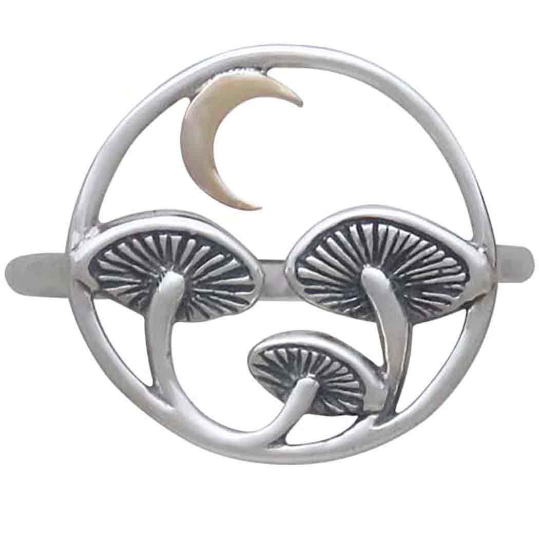 Sterling Silver Mushroom Ring with Bronze Moon - Poppies Jewelry