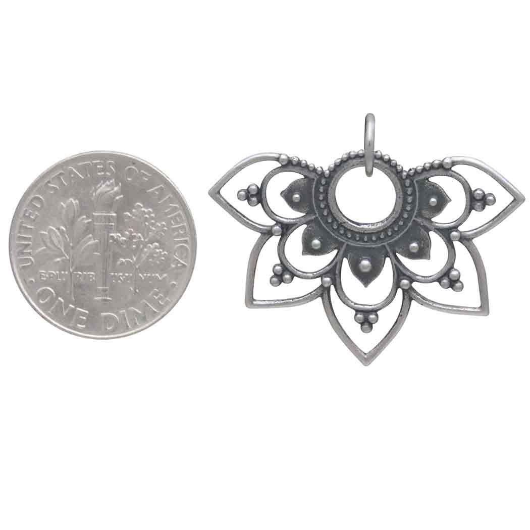 Sterling Silver Openwork Half Mandala Pendant - Poppies Jewelry