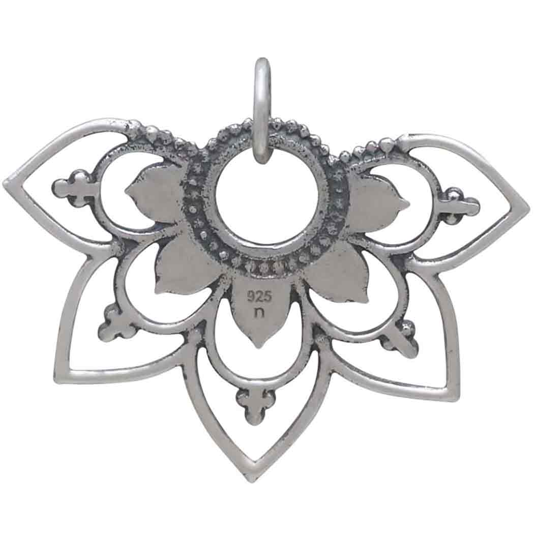 Sterling Silver Openwork Half Mandala Pendant - Poppies Jewelry