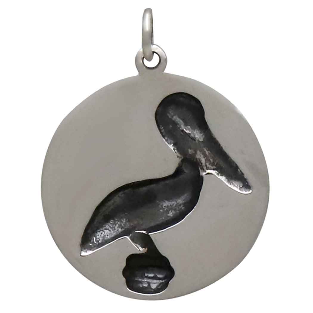 Sterling Silver Pelican Charm with Bronze Sun - Poppies Jewelry