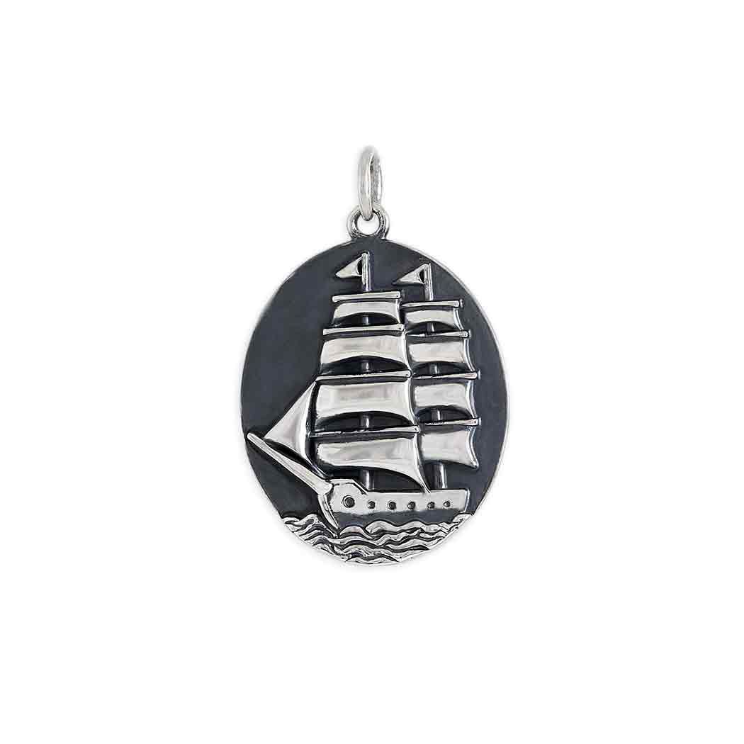 Sterling Silver Pirate Ship Pendant - Poppies Jewelry