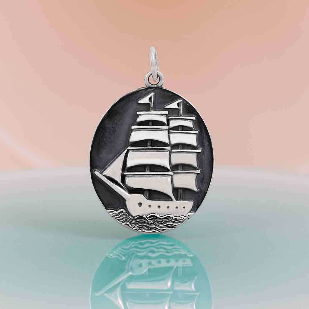 Sterling Silver Pirate Ship Pendant - Poppies Jewelry