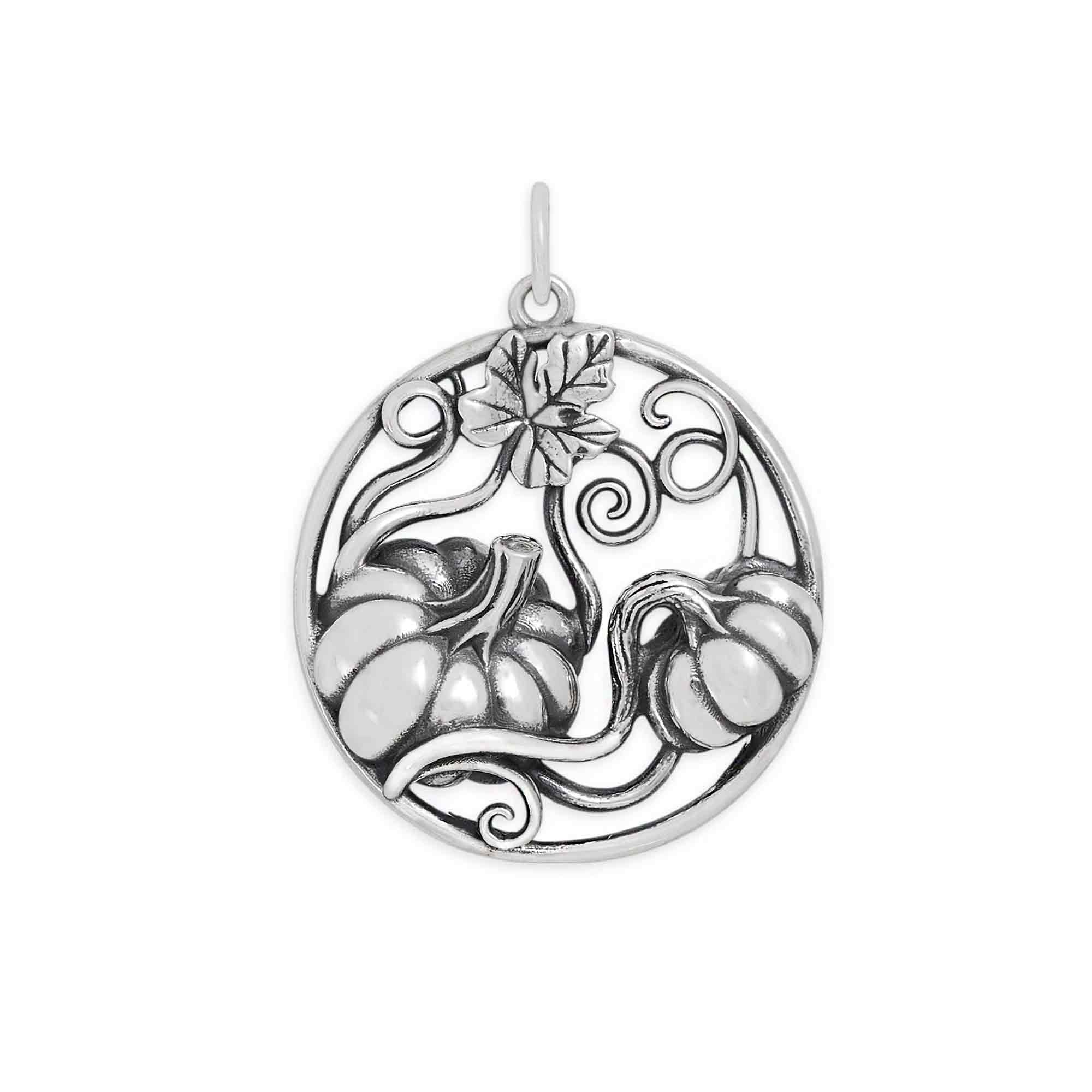 Sterling Silver Pumpkins with Vine Pendant