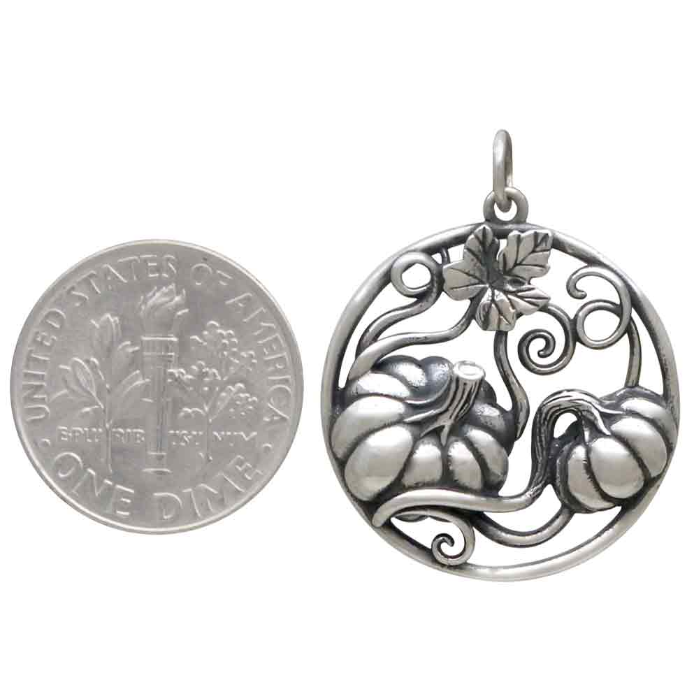 Sterling Silver Pumpkins with Vine Pendant