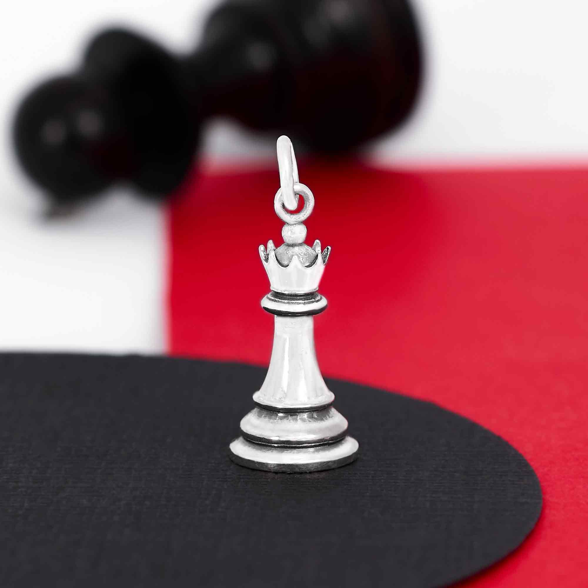 Sterling Silver Queen Chess Piece Charm - Poppies Jewelry