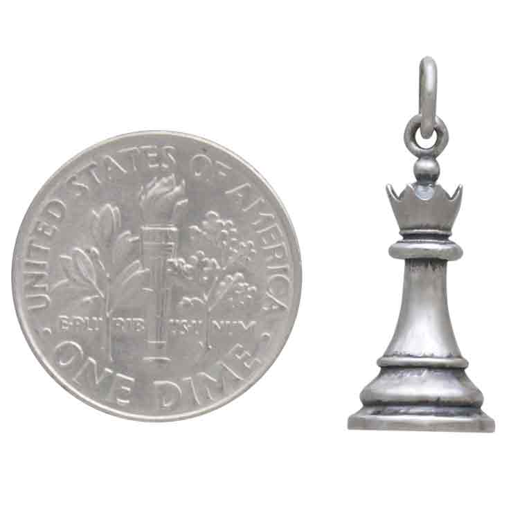Sterling Silver Queen Chess Piece Charm - Poppies Jewelry