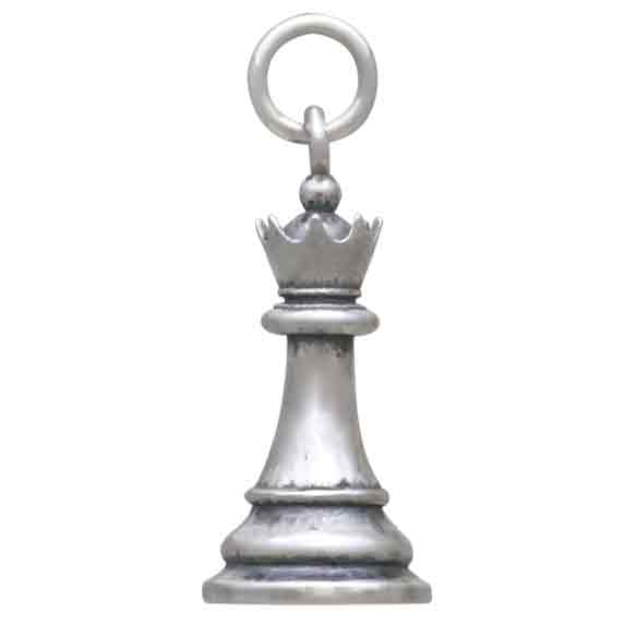 Sterling Silver Queen Chess Piece Charm - Poppies Jewelry